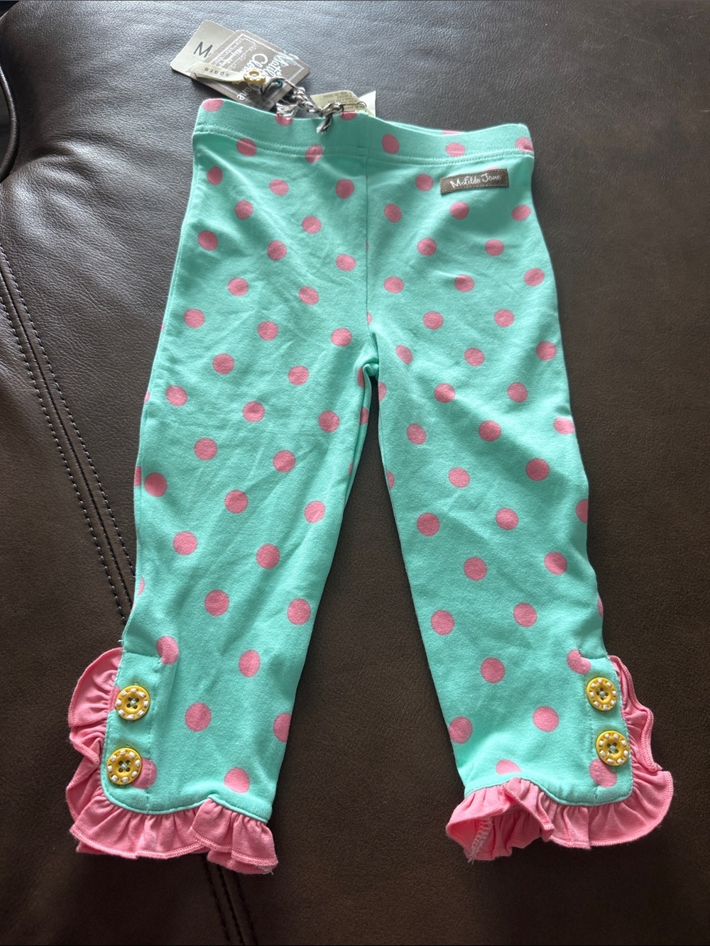 Matilda Jane Aqua Leggings with Pink Polka Dots